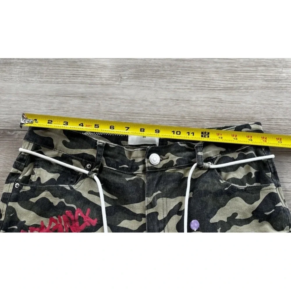 Lifted Anchors Custom Graphic Camo Cargo Men's Pants Size 34 Streetwear LA